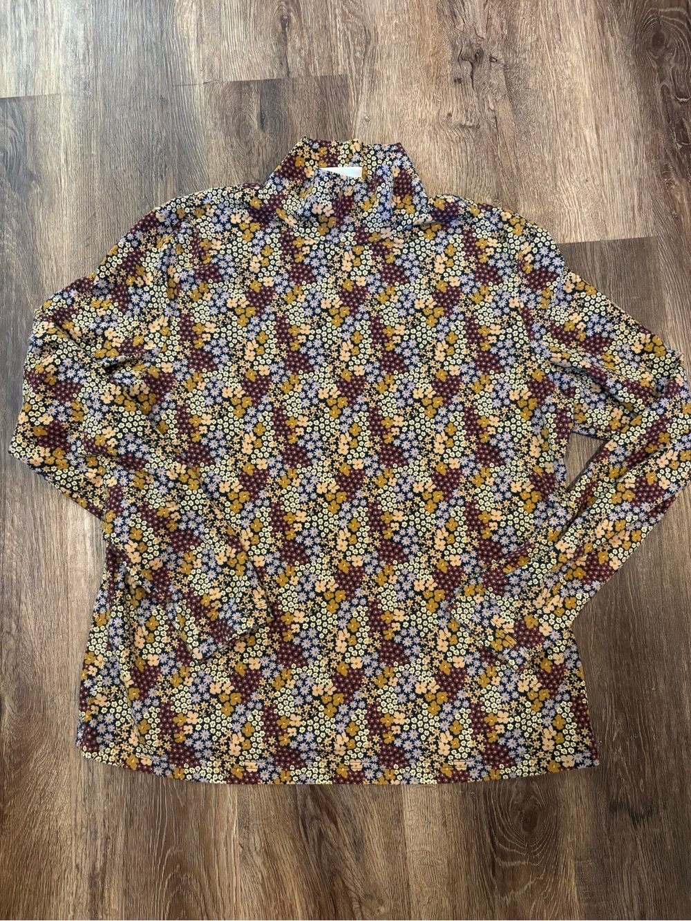 Frank and Oak Floral Long-Sleeve Mock Neck Shirt - Yellow/Blue/Burgundy Size Xl